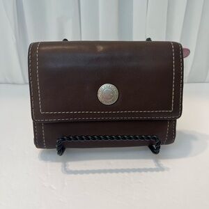 Coach Dark Brown Leather Wallet with Silver Button